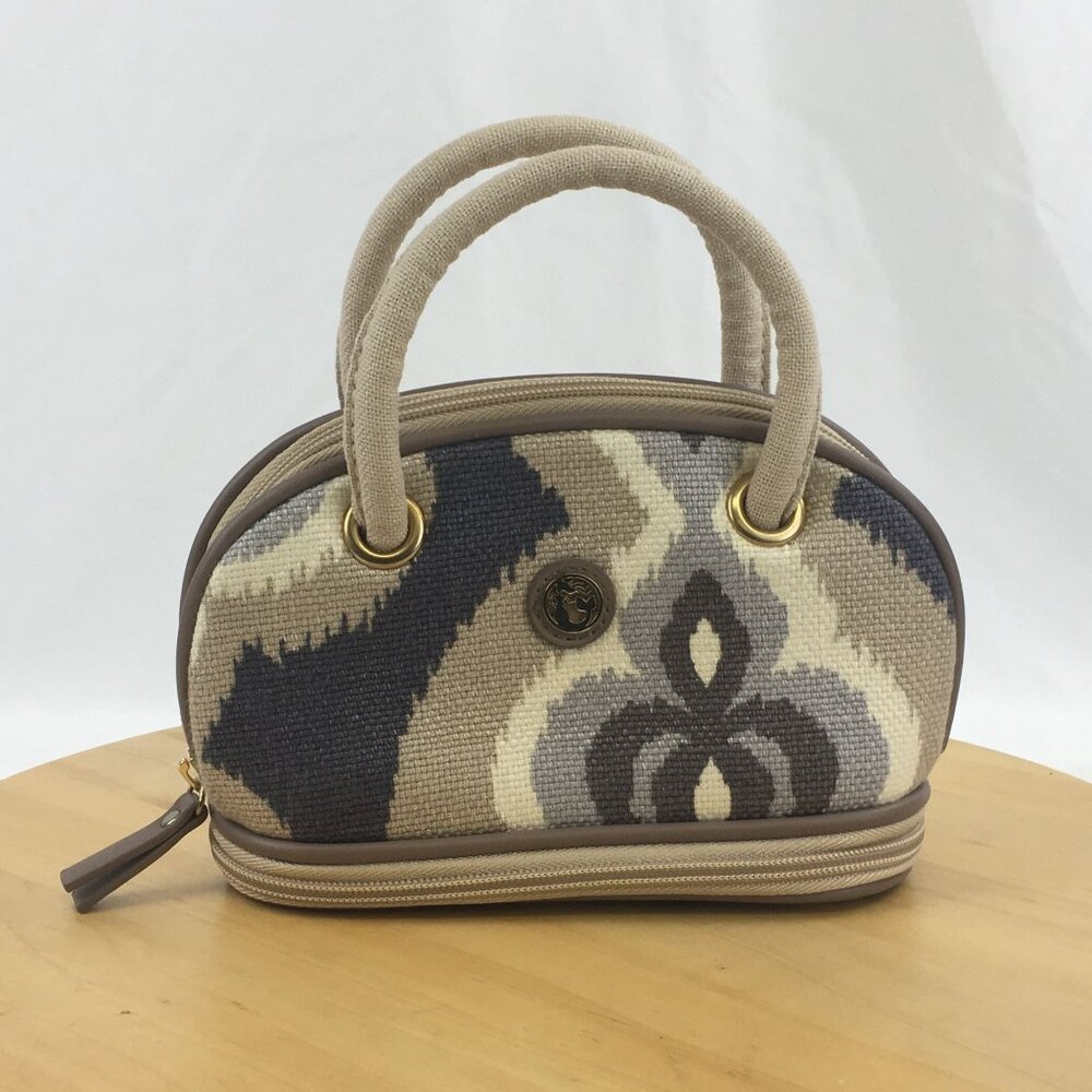 Spartina 449 Linen & Leather Mini Satchel Cosmetic Bag Makeup Bag